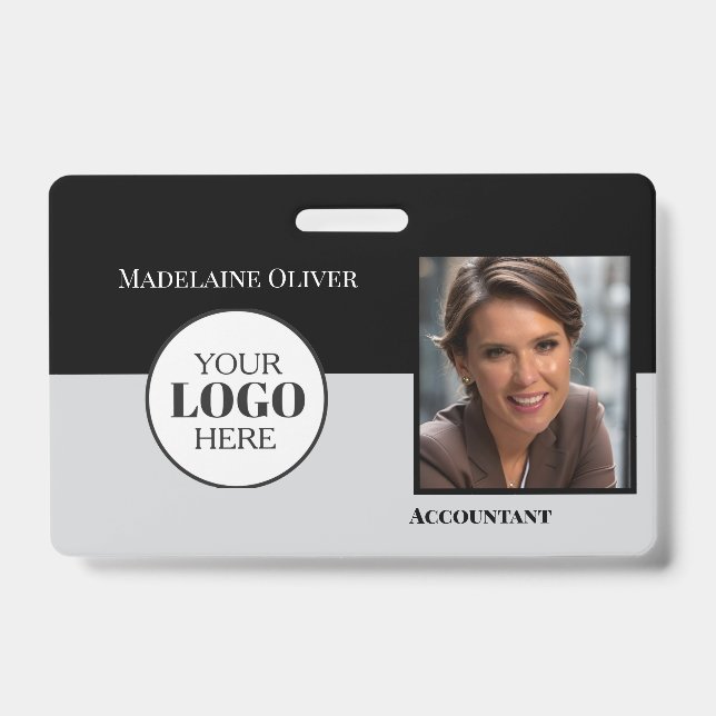 Accountant  Employee ID Black Grey Logo Photo Badge (Front)