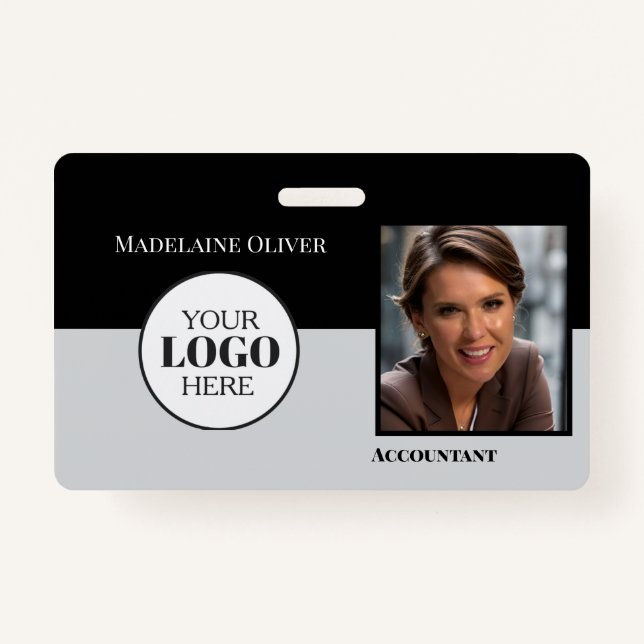 Accountant  Employee ID Black Grey Logo Photo Badge (Front)