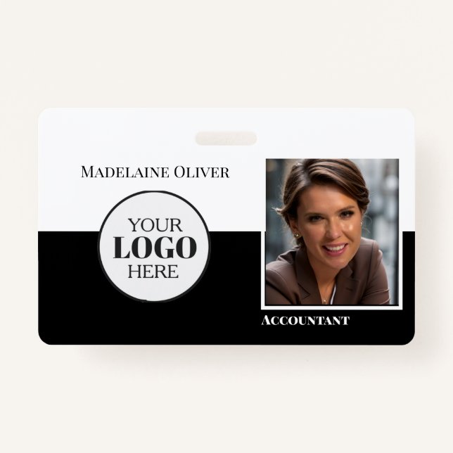 Accountant  Employee ID Photo Black White Logo  Badge (Front)
