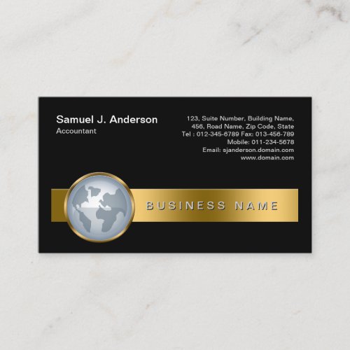 Accountant Finance Services Gold Stripe Globe Icon Business Card