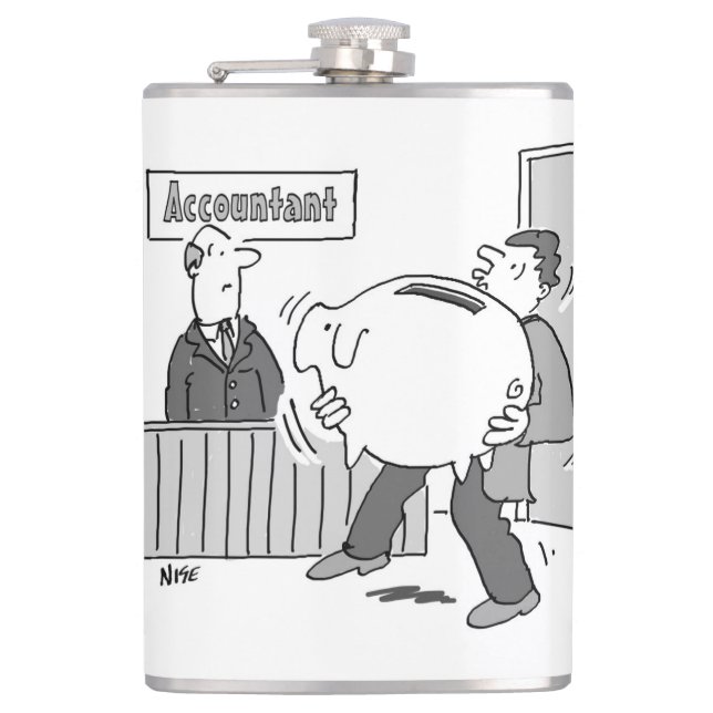 Accountant has a Client with Giant Piggy Bank Flask (Front)