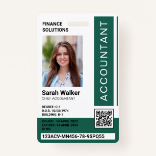 Accountant ID with photo office worker green Badge