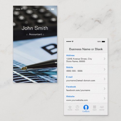 Accountant - iPhone iOS Customizable Flat UI Style Business Cards