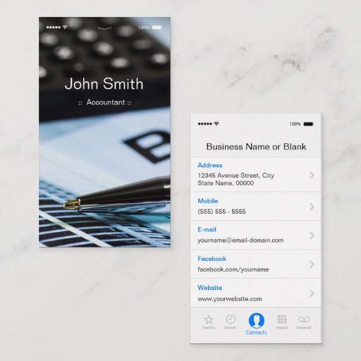 Customizable Accountant - iPhone iOS Customizable Flat UI Style Business Cards