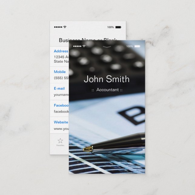 Accountant - iPhone iOS Customizable Flat UI Style Business Card (Front/Back)