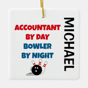 Accountant Loves Bowling CUSTOM Ceramic Ornament