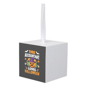 Accountant Loves Halloween Pumpkin Bookkeeper Desi Cube Ornament