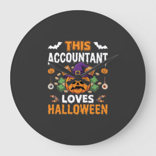 Accountant Loves Halloween Pumpkin Bookkeeper Desi Large Clock