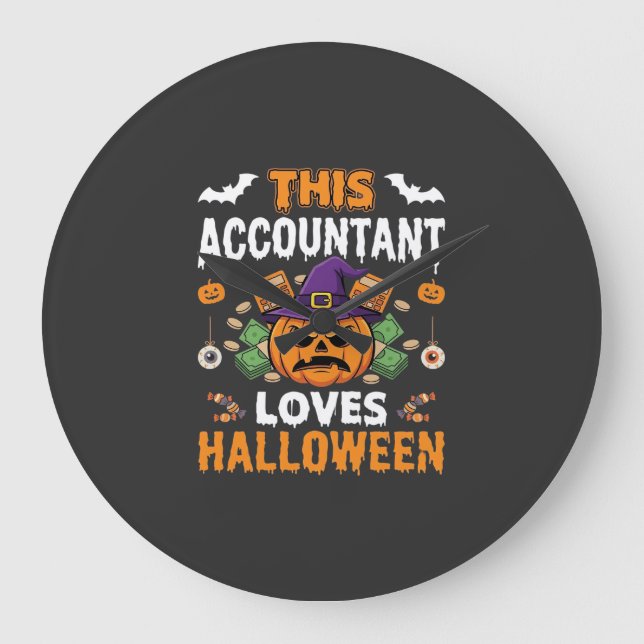 Accountant Loves Halloween Pumpkin Bookkeeper Desi Large Clock (Front)
