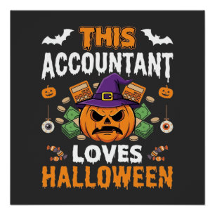 Accountant Loves Halloween Pumpkin Bookkeeper Desi Poster