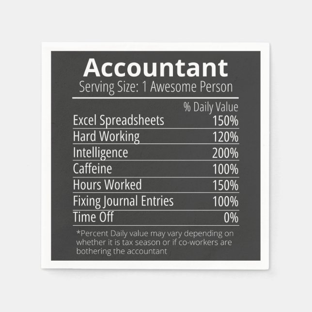 Accountant Nutrition Fact, Nutrition Facts Napkins (Front)