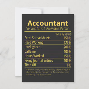 accountant nutrition fact, nutrition facts thank you card