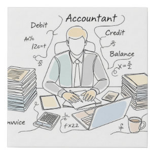 accountant, one line art, text and little color faux canvas print