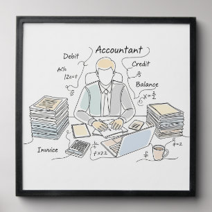 accountant, one line art, text and little color peel and stick photo tile