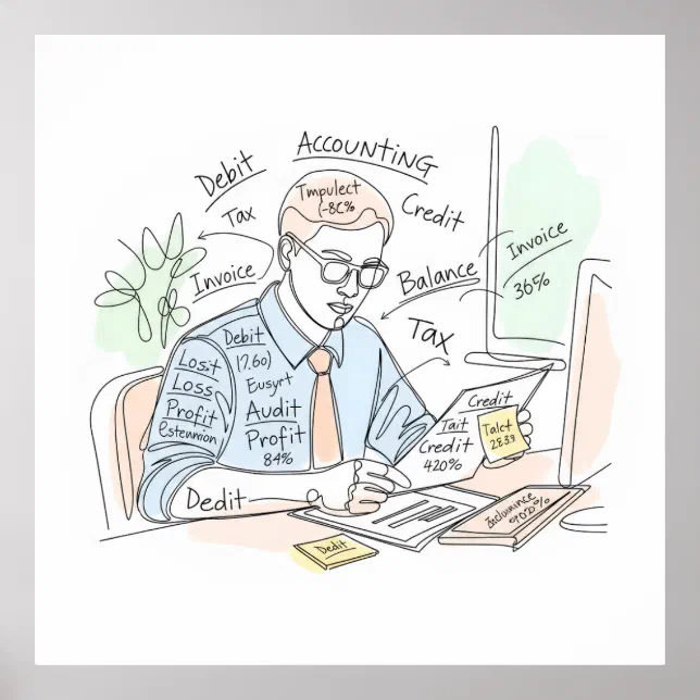 accountant, one line art, text and little color poster | Zazzle