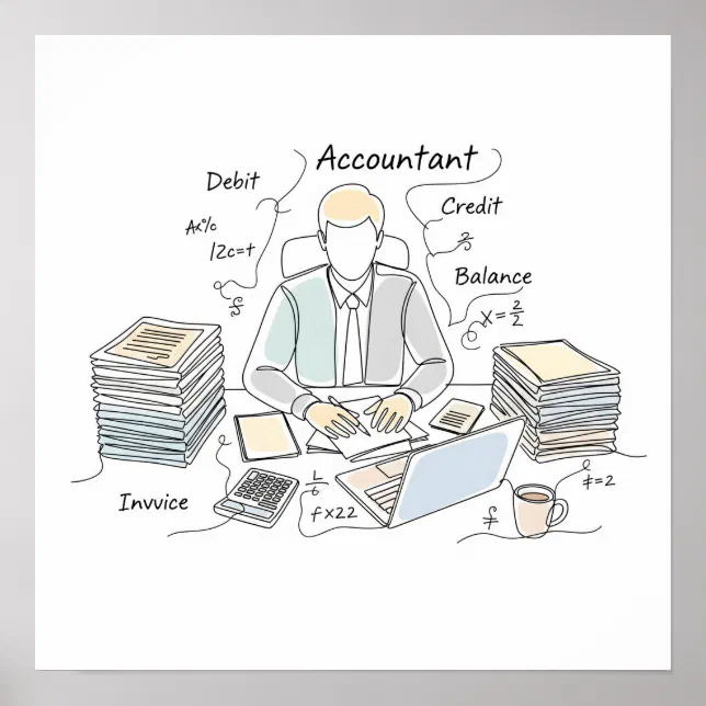 accountant, one line art, text and little color poster | Zazzle