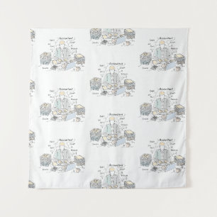 accountant, one line art, text and little color tapestry