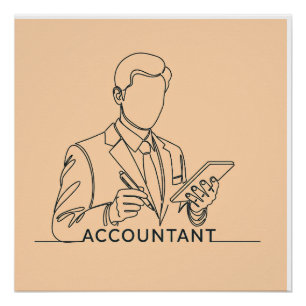 accountant, one line art, with text and color poster