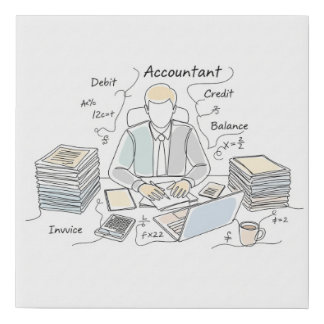 accountant, one line art, with text and little col faux canvas print