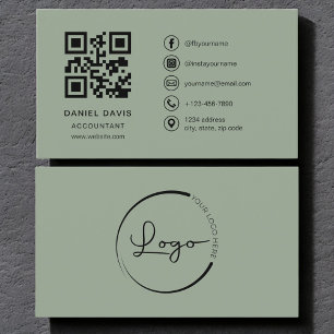 Accountant Sage Green Logo QR Code Business Card