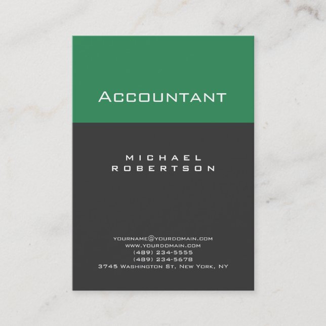 Accountant Sea Green Gray Chubby Business Card (Front)