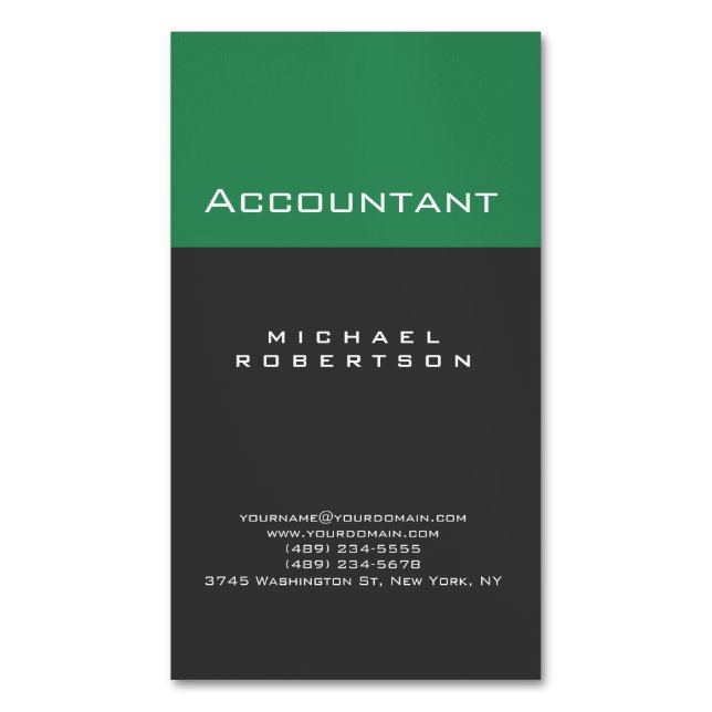 Accountant Sea Green Gray Chubby Business Card (Front Vertical)