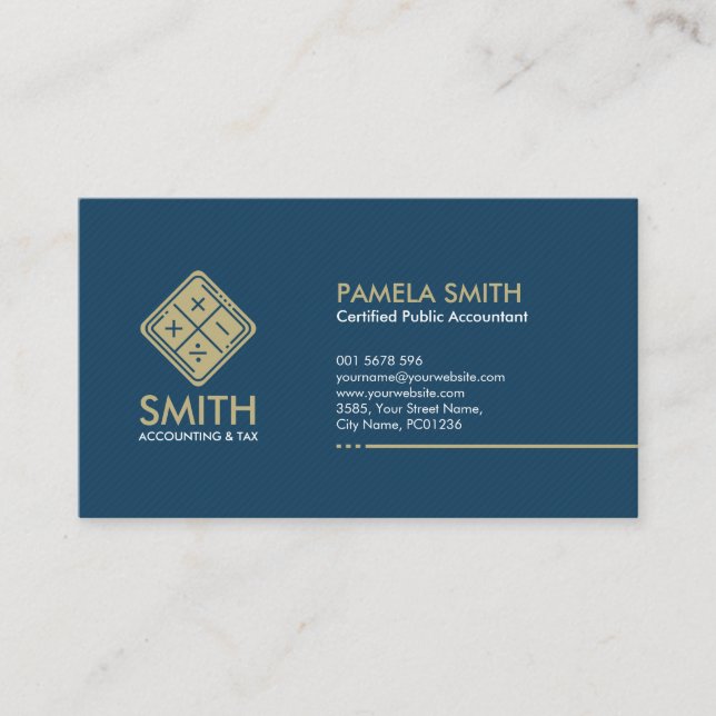 Accountant Services - Indigo Blue and Beige Business Card (Front)