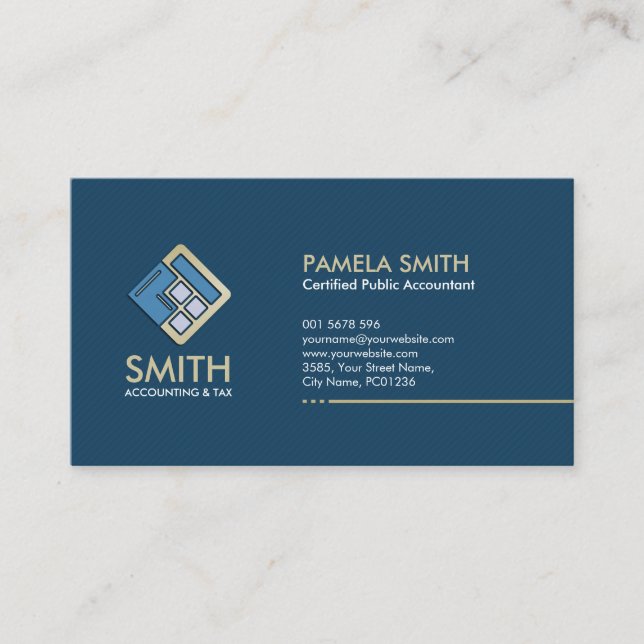 Accountant Services - Indigo Blue and Beige Business Card (Front)