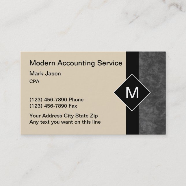 Accountant Services Monogram Business Cards (Front)