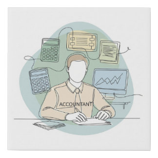 accountant, simple minimal one line art continuous faux canvas print