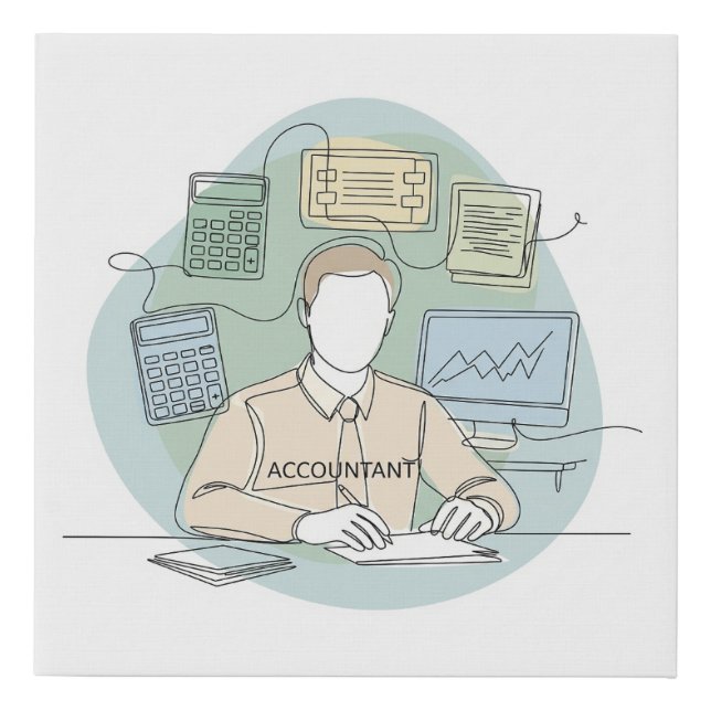 accountant, simple minimal one line art continuous faux canvas print (Front)