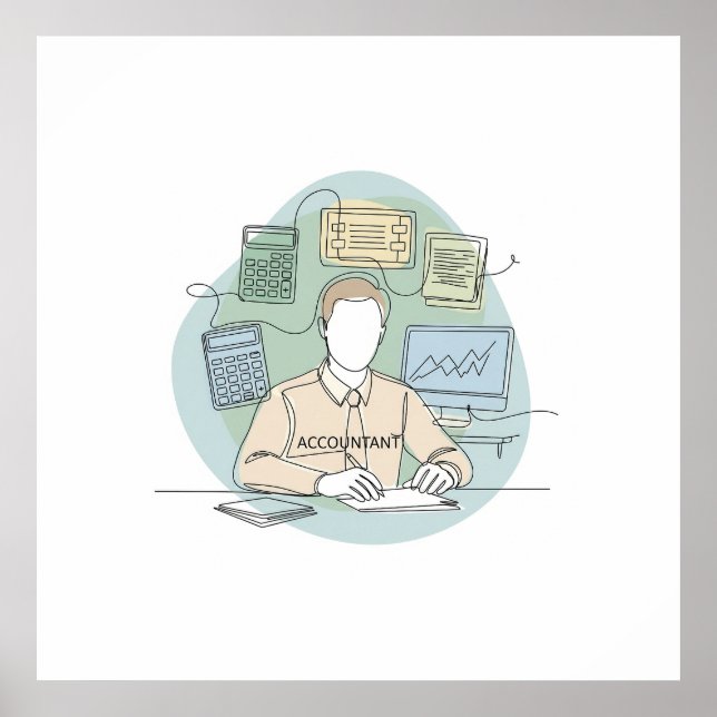 accountant, simple minimal one line art continuous poster (Front)