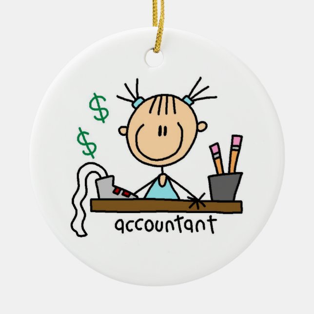 Accountant Stick Figure Ceramic Ornament (Front)