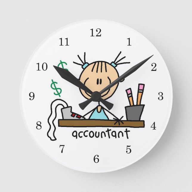 Accountant Stick Figure Round Clock (Front)