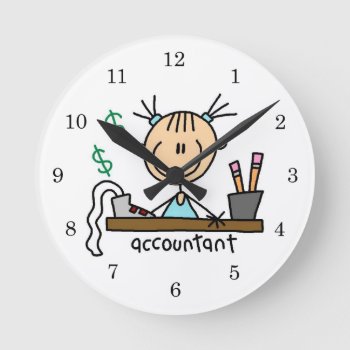 Accountant Stick Figure Round Clock by stick_figures at Zazzle