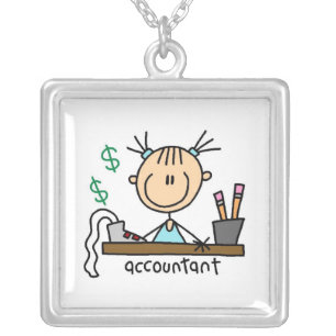 Accountant Stick Figure Silver Plated Necklace