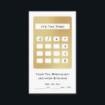 Accountant Tax Appointment Gold Calculator Business Card<br><div class="desc">Remind clients of their upcoming tax appointment with this simple accountant business card featuring a gold calculator with the customizable reminder: It's Tax Time! Add the name of the accountant or tax specialist and important contact information. Perfect for accountants, bookkeepers, tax specialists or others in the mathematical field. Can also...</div>