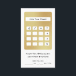 Accountant Tax Appointment Gold Calculator Business Card<br><div class="desc">Remind clients of their upcoming tax appointment with this simple accountant business card featuring a gold calculator with the customizable reminder: It's Tax Time! Add the name of the accountant or tax specialist and important contact information. Perfect for accountants, bookkeepers, tax specialists or others in the mathematical field. Can also...</div>