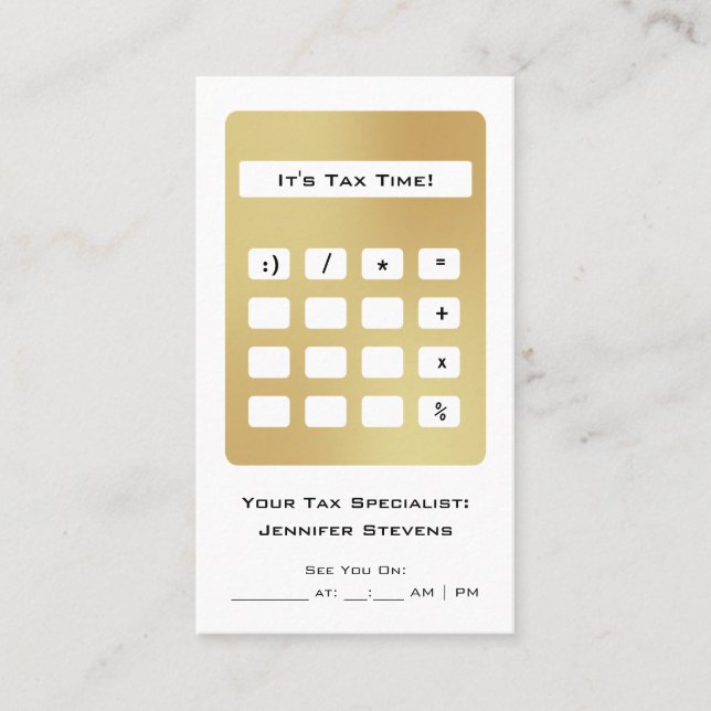 Accountant Tax Appointment Gold Calculator Business Card (Front)