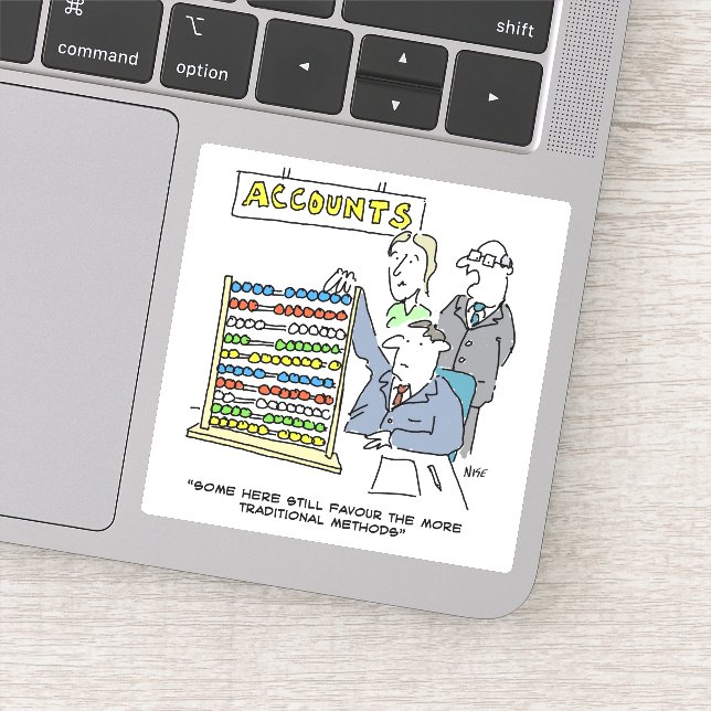 Accountant Using an Abacus at Work. Funny Sticker (Detail)