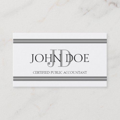 Accountant White Silver Stripes Business Card Template