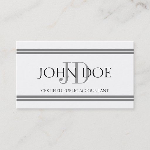 Customizable Accountant White Silver Stripes Business Card Template