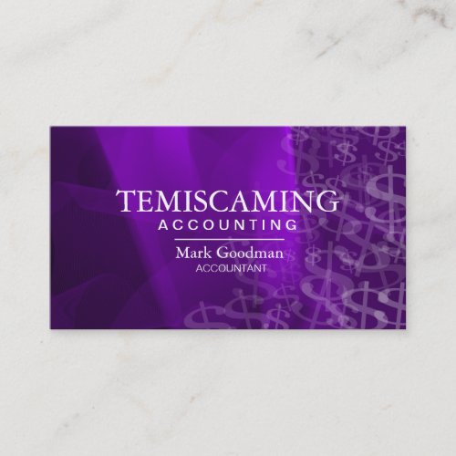 Accounting Business Card Purple White Dollar Signs