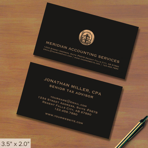 Accounting Business Cards Black Copper Seal Logo
