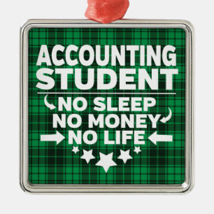 Accounting College Student Green Plaid Xmas Metal Ornament