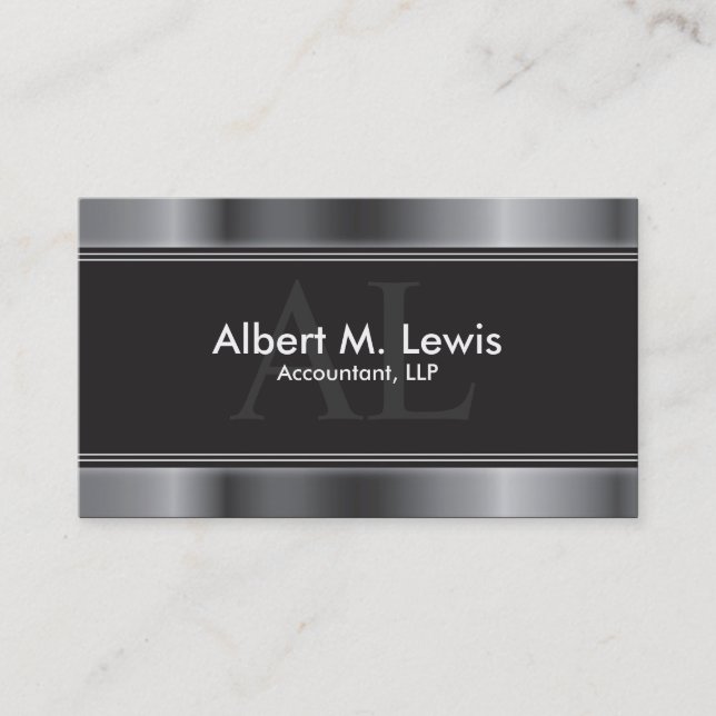 Accounting Financial Business Card Silver Monogram (Front)
