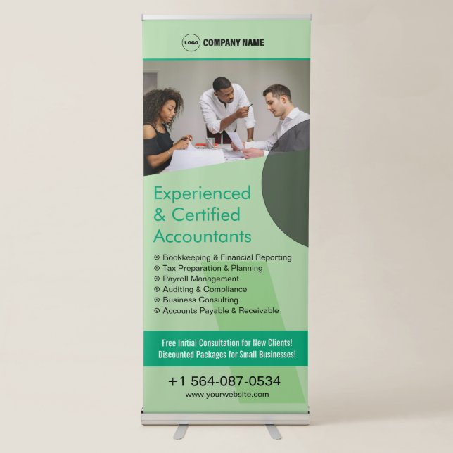 Accounting Firm Custom Vertical Retractable Banner (Front)