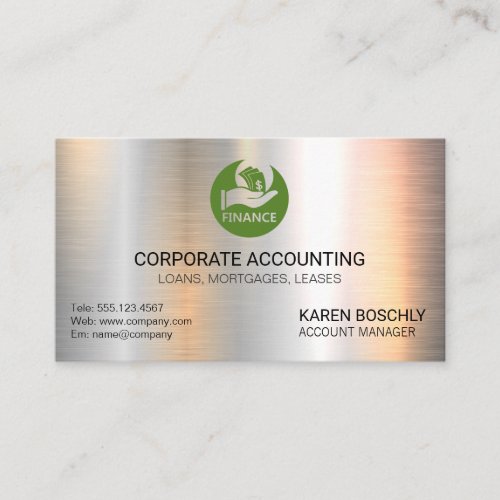 Accounting  Money Finance Logo  Metallic Business Card