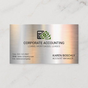 Accounting   Money Icon   Silver Metallic Business Card