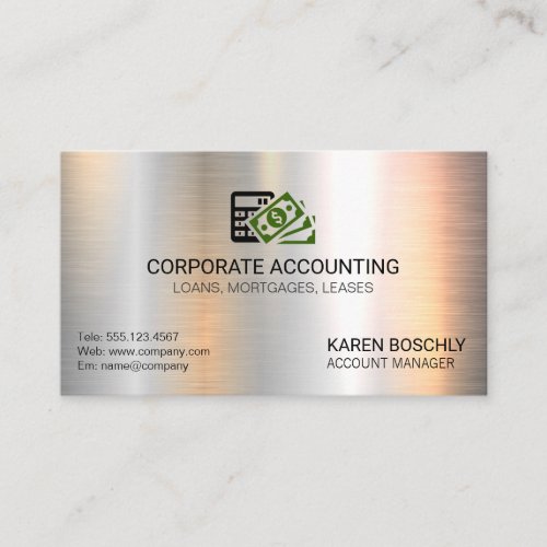 Accounting  Money Icon  Silver Metallic Business Card